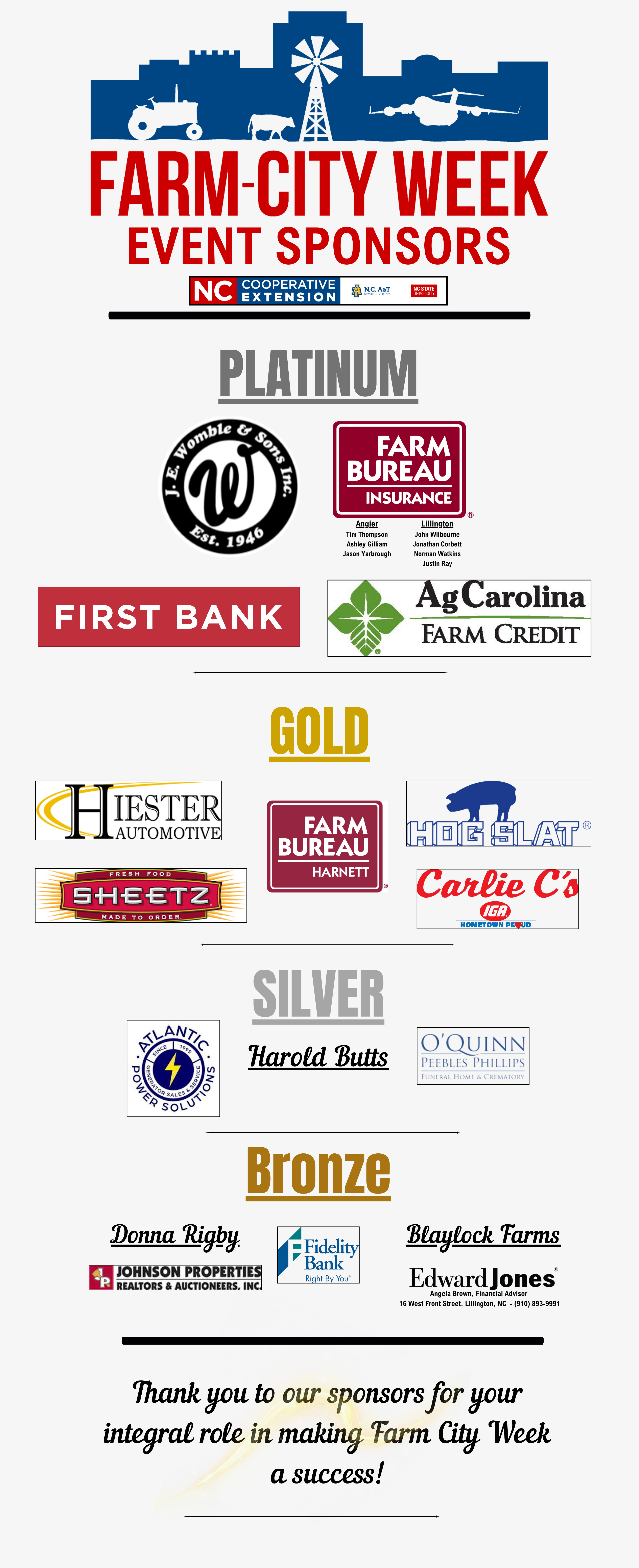 picture with all of the sponsors who gave money to support the 2025 Farm City Week events in Harnett County